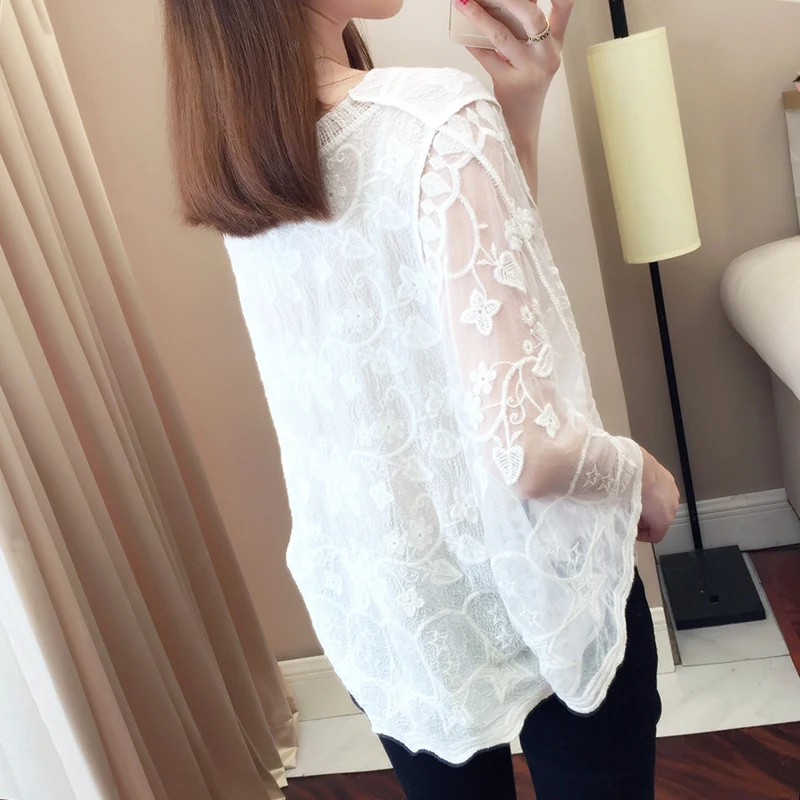 

2020 Fashion Women Shirts Lace Casual Women Clothing V-neck Three Quarter Sleeve Batwing Sleeve Womens Tops and Blouses 5463 50