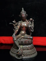 9 nepal buddhism old bronze cinnabar lacquer green tara bodhisattva statue double lotus terrace enshrine the buddha