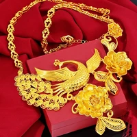 yellow gold plated pendant necklace for women vietnam sand gold necklace set national phoenix wedding female necklace jewelry