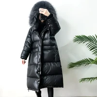ailegogo large real natural raccoon fur winter women down jacket long thick warm coat white duck down jacket female oversize