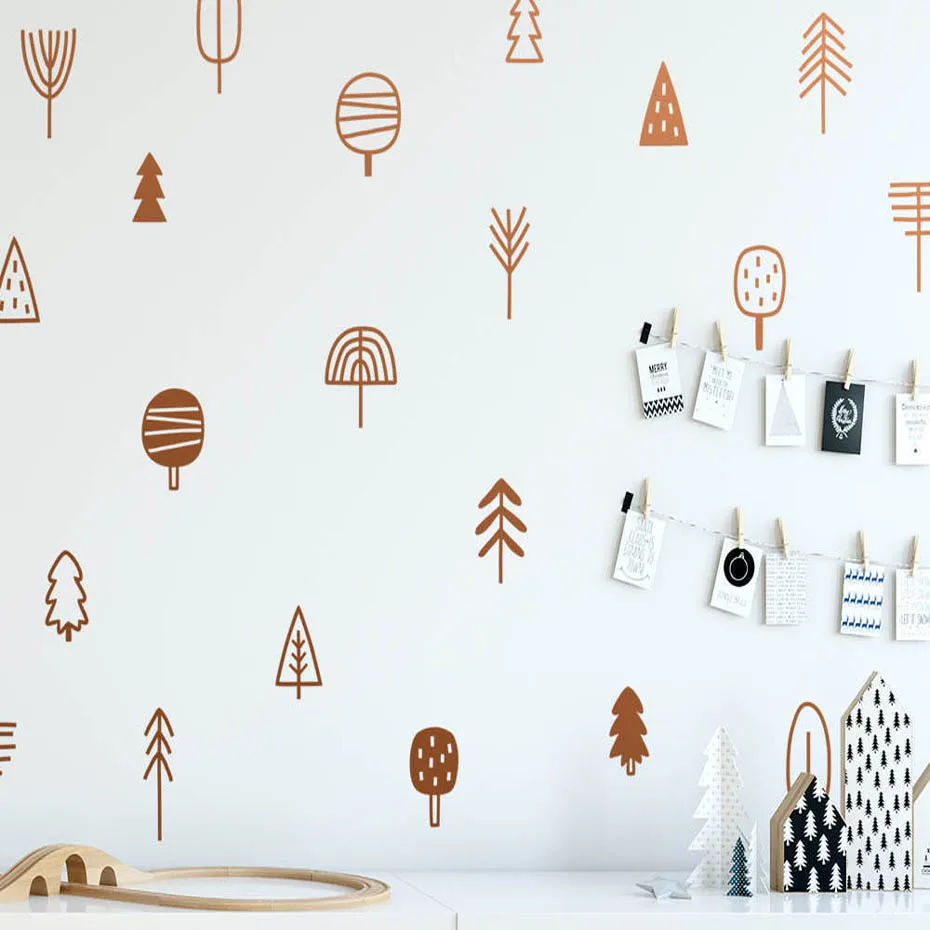 Woodland Trees Boho Wall Stickers Decals PVC Removable Nursery Decor Vinyl Mural Gift For Kids Baby Bedroom Home Decoration