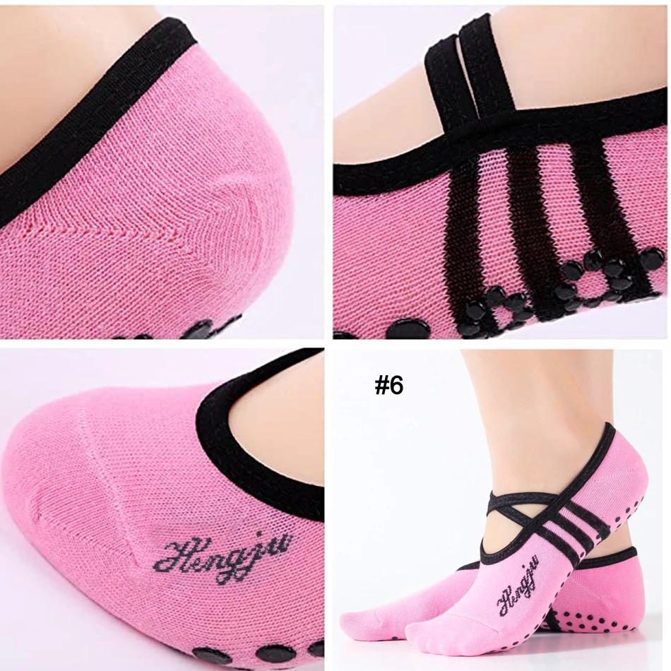 Worthdefence 3 Pairs Yoga Socks Slipper for Women Anti Slip Lady Ballet Heel Dance Compression Damping Bandage Pilates Sock
