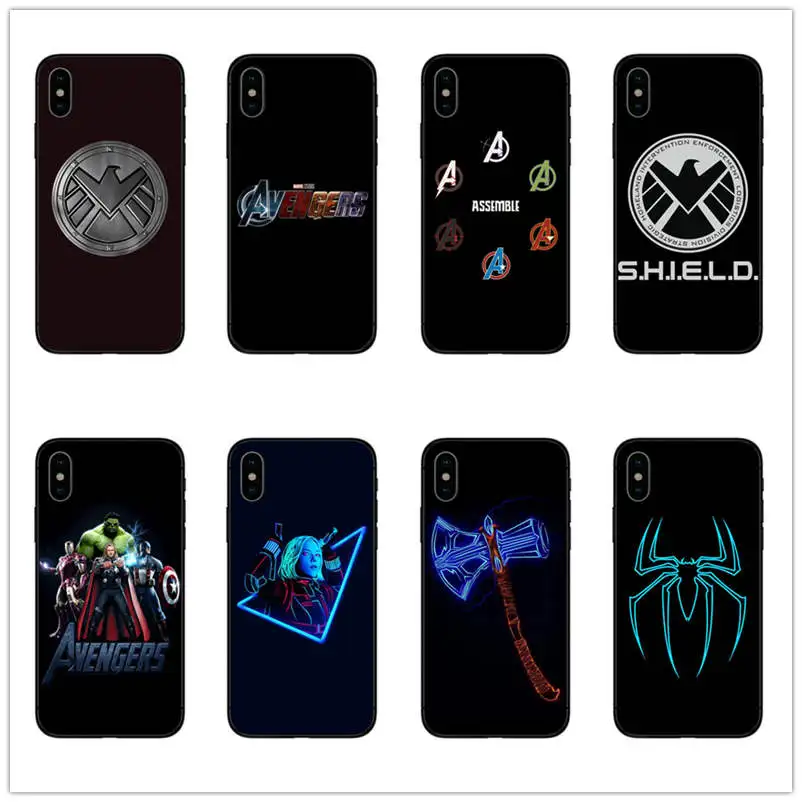 Марвел из Мстителей Щит чехол для телефона черный силикон apple iphone SE XR 5 6 5s X 7 8 6S PLUS XS