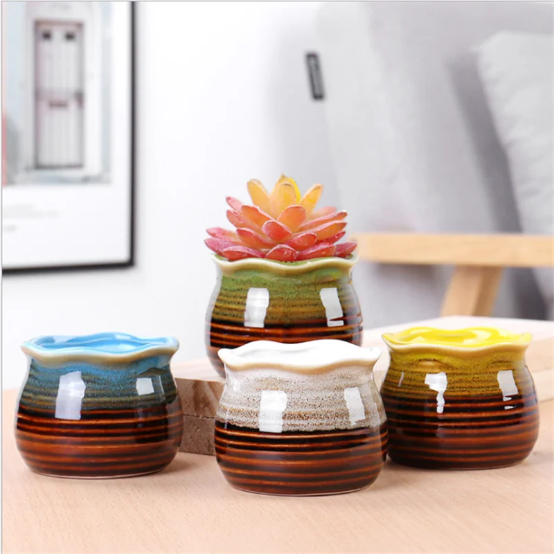 

Ceramic Flower Pots In Kiln Change Decorative Ornaments In Home Garden Creative Gradient Plant Mini Succulent Flowers ​Pot Craft