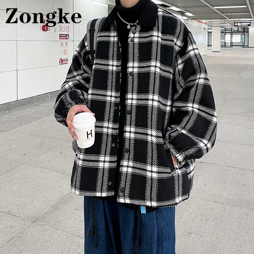 

Повседневная клетчатая куртка Zongke, мужские пальто, зимняя одежда в Корейском стиле, мужская куртка, уличная одежда 2XL 2022, Новое поступление н...