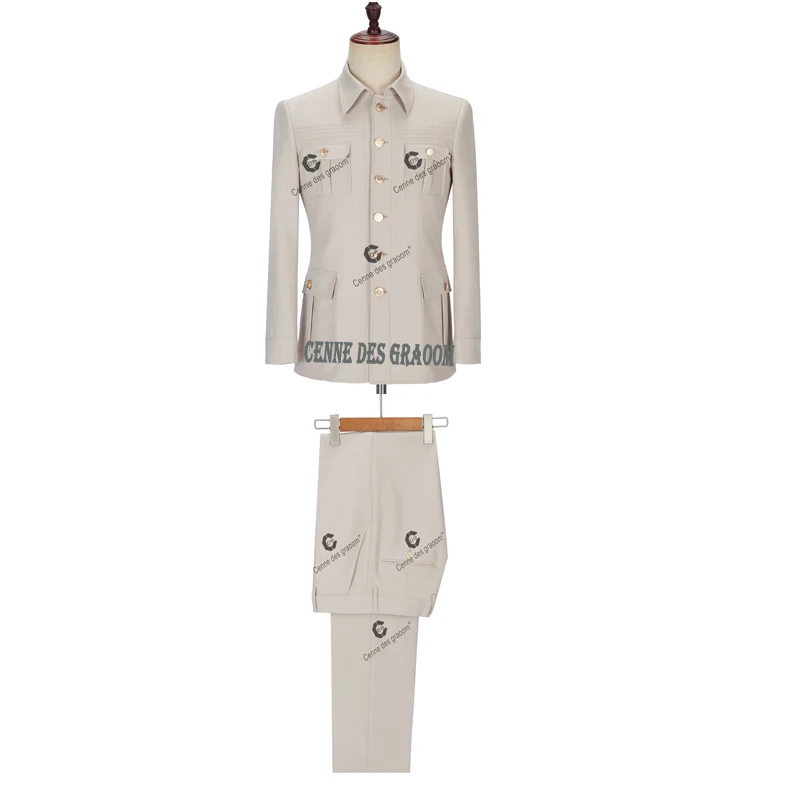 Бежевые мужские костюмы Cenne Des Graoom в стиле сафари индивидуальные блейзеры и брюки