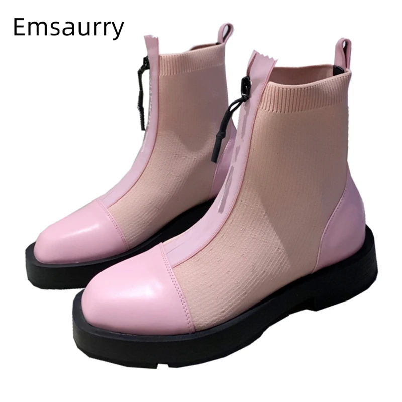 

Сапоги женские из натуральной кожи, эластичные, на толстом каблуке, с круглым носком, на молнии спереди, Осень-зима