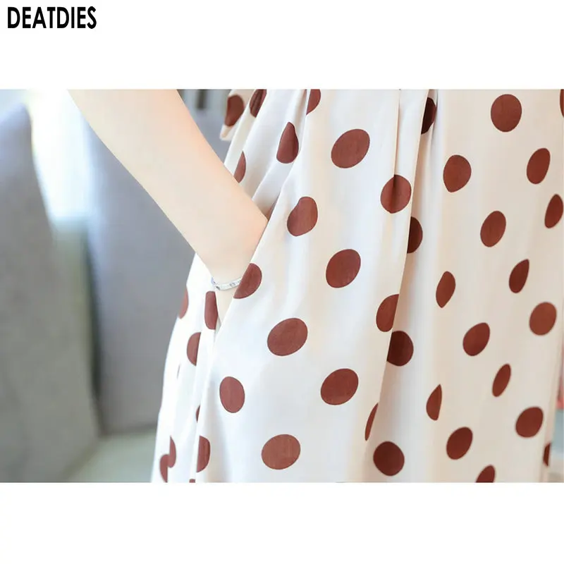 

New 2020 Plus Size Black Dot Women Dress Summer Sashes Short Sleeve O- Neck A-Line Elegant Vintage Lady Office Party Dresses