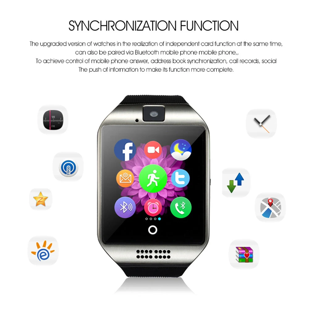 

reloj Q18 Man Women Samrt Watch Support SIM TF Card With Bluetooth Camera Facebook Whatsapp Twitter Sync SMS Smartwatch android