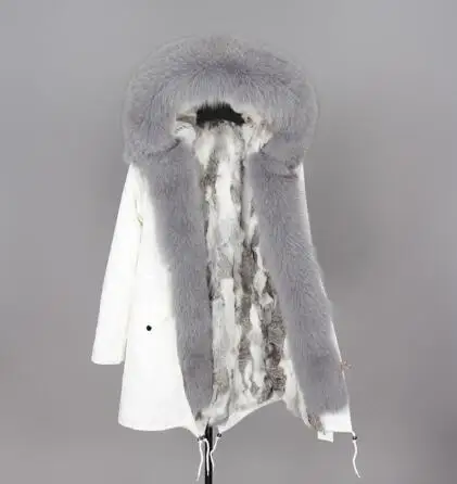 13rabbit fur liner Натуральная меховая белая хлопковая куртка зимняя женская меховая куртка парка подкладка из натурального кроличьего меха с лисьим меховым воротником с планкой добавляют манжеты - Цвет: 13rabbit fur liner