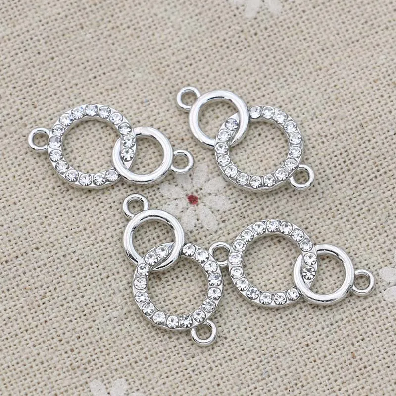 

10pcs Crystal Silver Plated Double Circle Charm Connector for Jewelry Making Bracelet Necklace Findings DIY Accessories 24x13mm