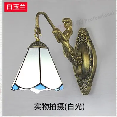 Mediterranean Wall Lamp Single Head European Retro Mermaid Resin Base Living Room Corridor Balcony Garden Bedroom Bedside Lamp - Цвет абажура: G