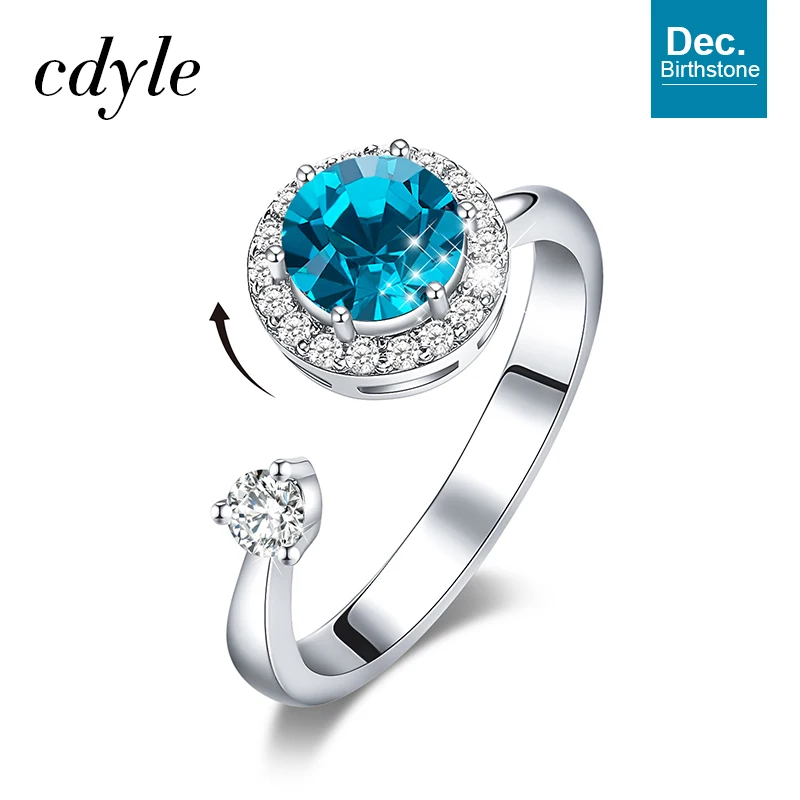 Cdyle, женское блестящее вращающееся кольцо с фиолетовым кристаллом от Swarovski, регулируемые свадебные кольца серебряного цвета для девочек, Роскошные бренды - Цвет основного камня: Dec. R1040M-S