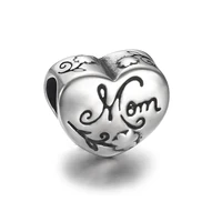 stainless steel heart mom bead polished 5mm hole metal european beads bracelet charms for diy jewelry making accessories