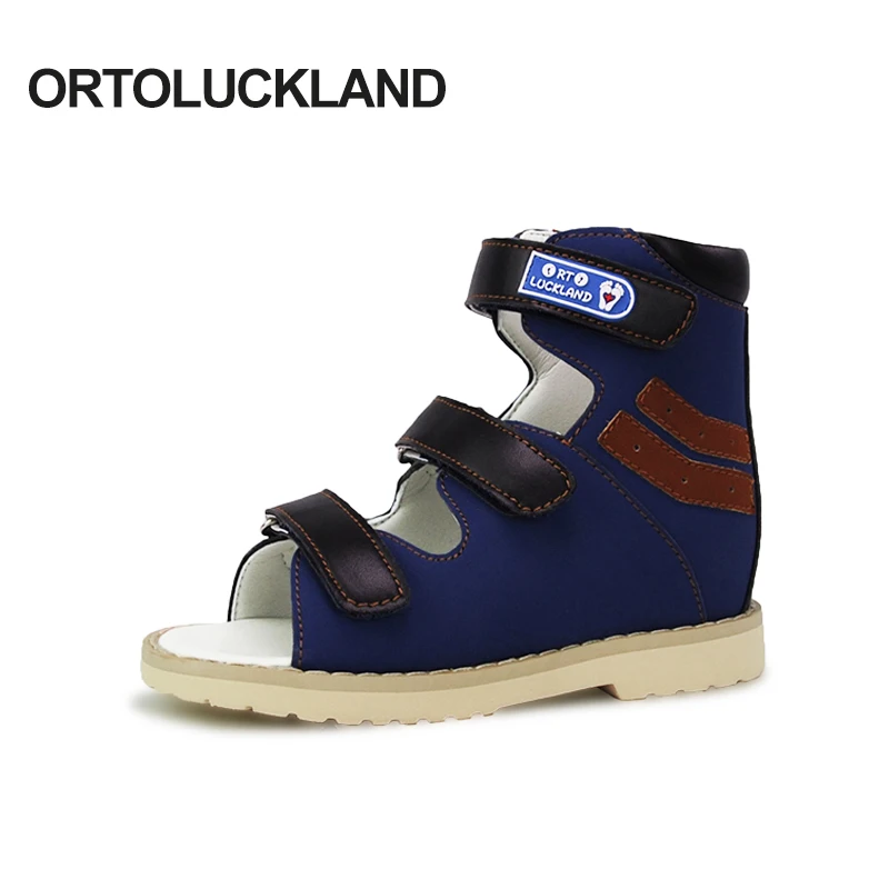 Ortoluckland Baby Boys Summer Sandals Kids Leather Orthopedic Footwear Girls Open Toe High Ankle Flat Foot Shoes For Children