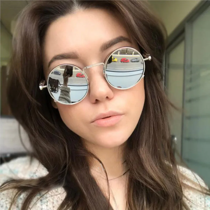 

Vintage Round Punk Sunglasses Men's Spring Metal Steampunk Mirror Sun Glasses For Women Retro Personality Eyewear