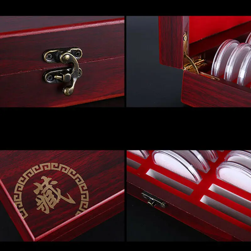 

30Pcs 21.5cm Round Coins Container Display Storage Box Wooden Case for Coin Collection