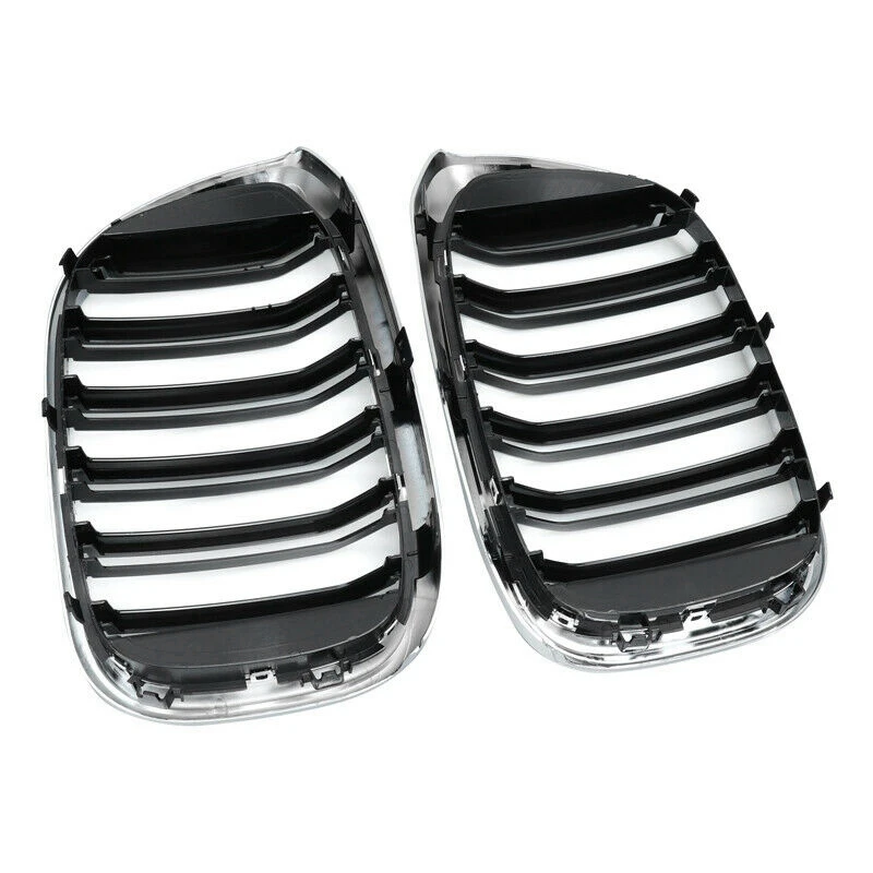 

Car Chrome Black Two Line Front Bumper Kidney Grille Mesh Grill For-BMW G01 X3 G02 X4 18-19