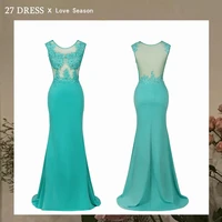 new arrival green lace mermaid prom dresses long sexy illusion sleevess evening party dresses vestido de festa