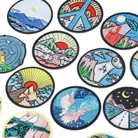 scenery patch sun mountain iron on patches for clothes round patch embroidered patches for clothing ironing stickers