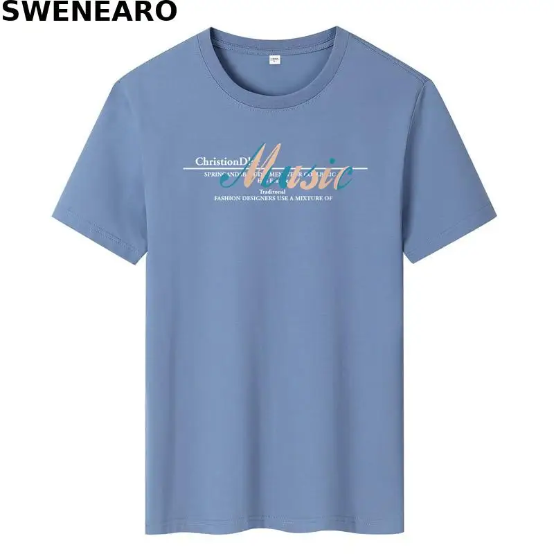

SWENEARO 2021 new summer T-shirt men's 100% pure cotton music print T-shirt men's casual O-neck short-sleeved brand T-shirt