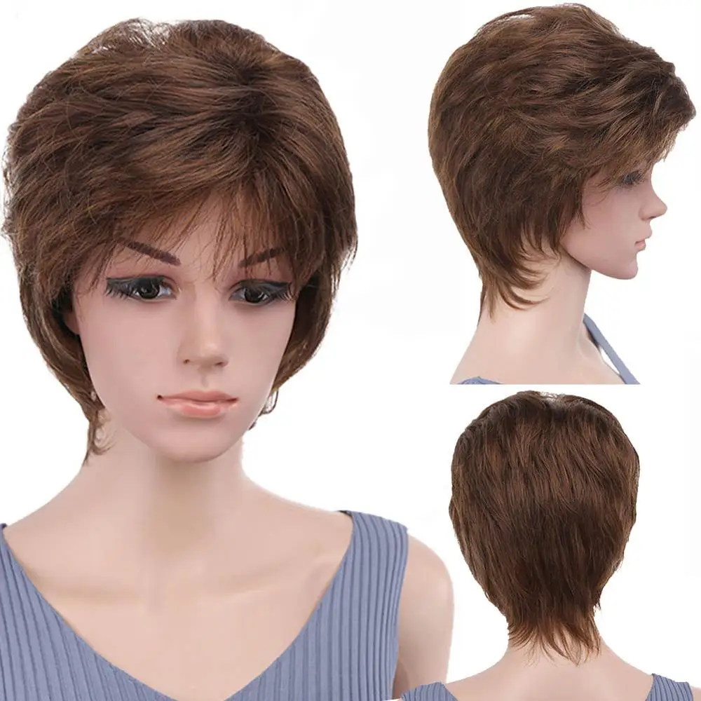 Синтетический Классический короткий кудрявый натуральный блонд каштановый