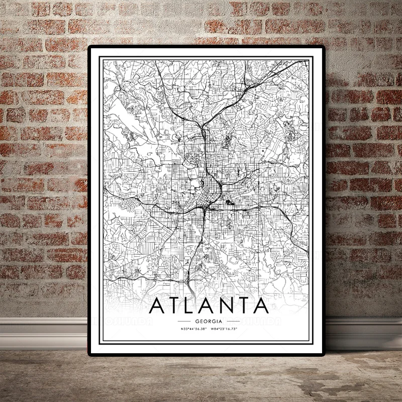 Карта городов мира Атланта печать скандинавские плакаты настенное искусство