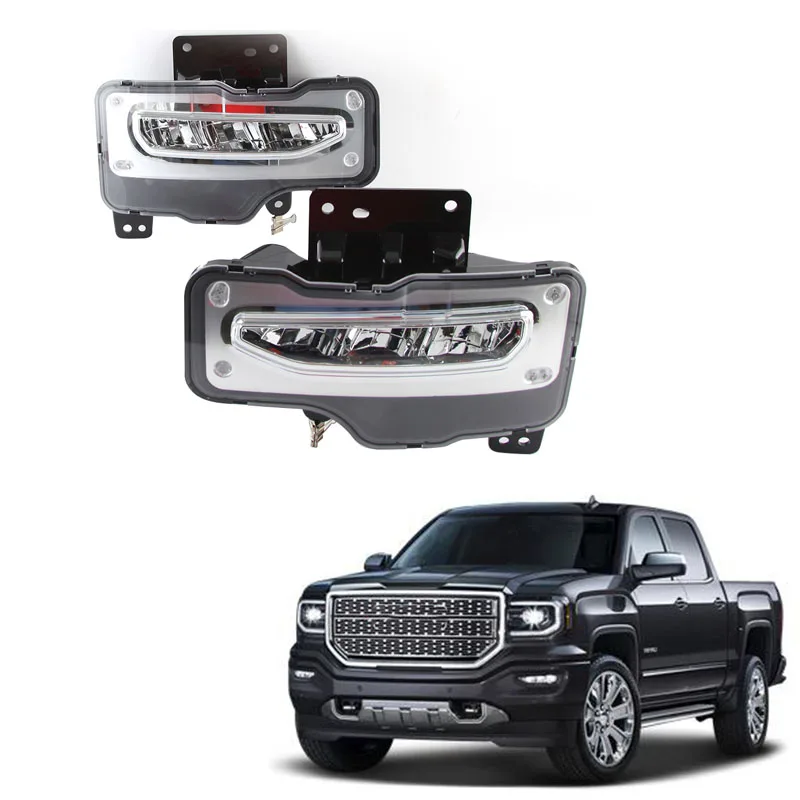 1 Pair LED Daytime Running Light Front Bumper Fog Lights Driving Lamps with Switch for GMC Sierra 1500 2016-2018 |