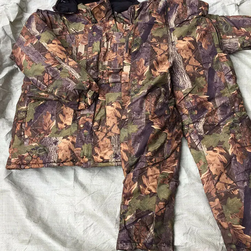 Зимняя Bionic камуфляжная одежда для охоты мужские топы с капюшоном флисовые штаны