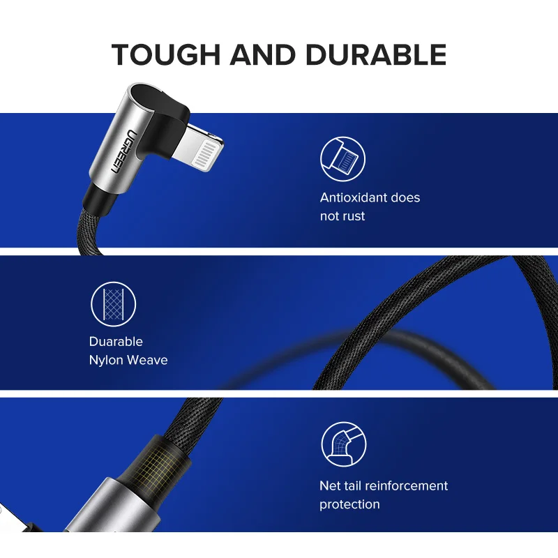 Фото Ugreen USB кабель для iPhone 13 Mini Pro Max 2.4A кабель для быстрой зарядки и передачи данных для iPhone X 11 8 мобильный телефон зарядное устройство кабель №3