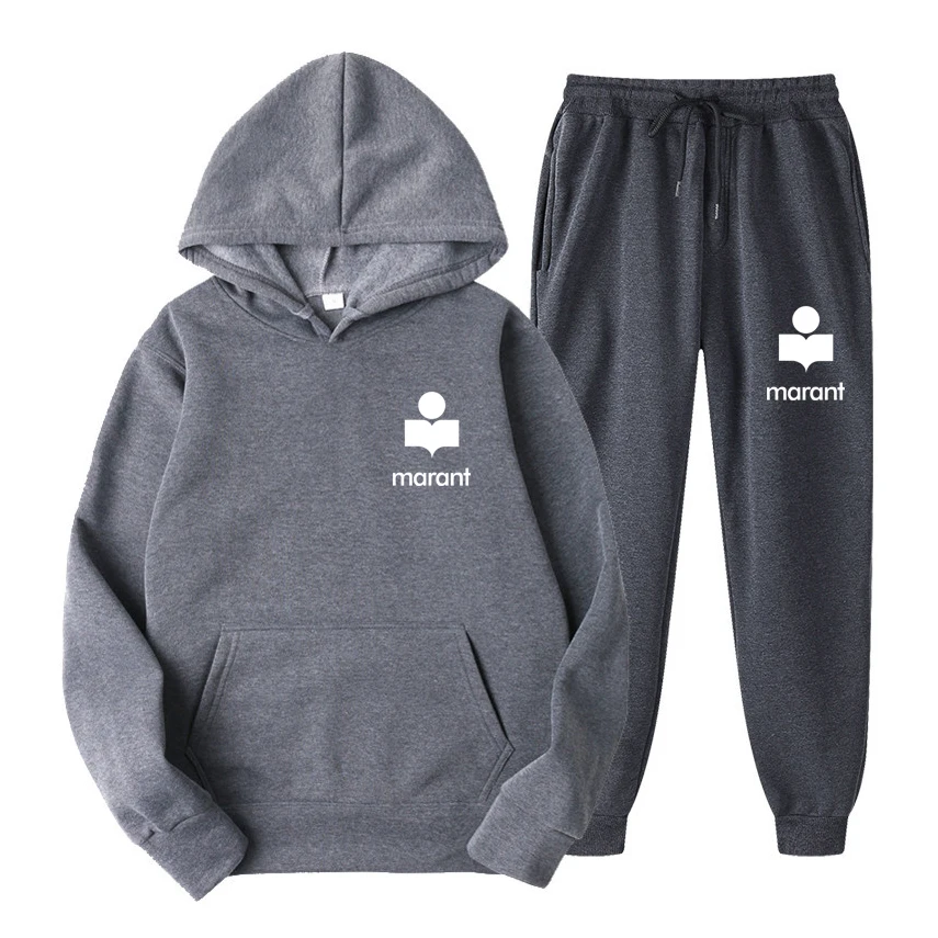 

Brand Men's Pure Color Casual Suit Fall New Men's Hoodie + Pants Two-piece Sportswear Fashion Sportswear Suit Men 2021