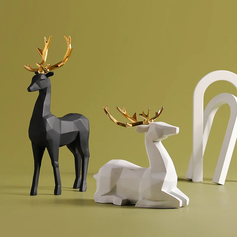 

Modern Abstract Small Black Deer Statue Resin Ornaments Home Decoration Accessories Gift Geometric Resin Deer Sculpture