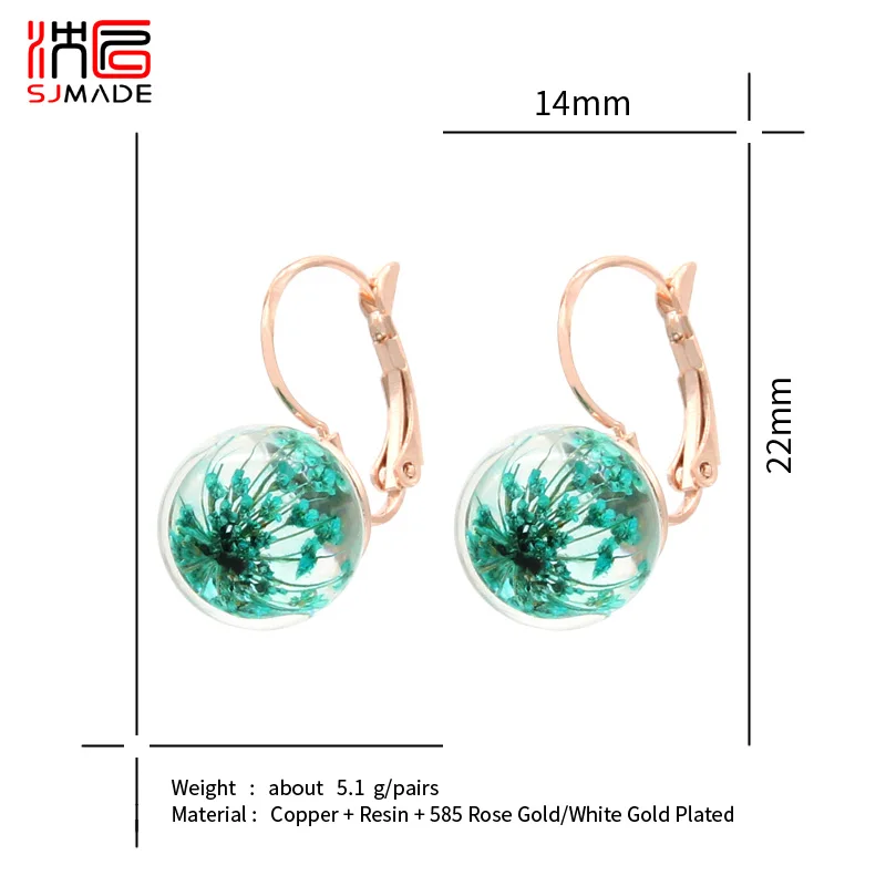 

SJMADE Fashion Real Plant Dry Flower Round Pressed Flower Dangle Earrings Fashion Woman Jewelry Lady Girls Daily Accessories