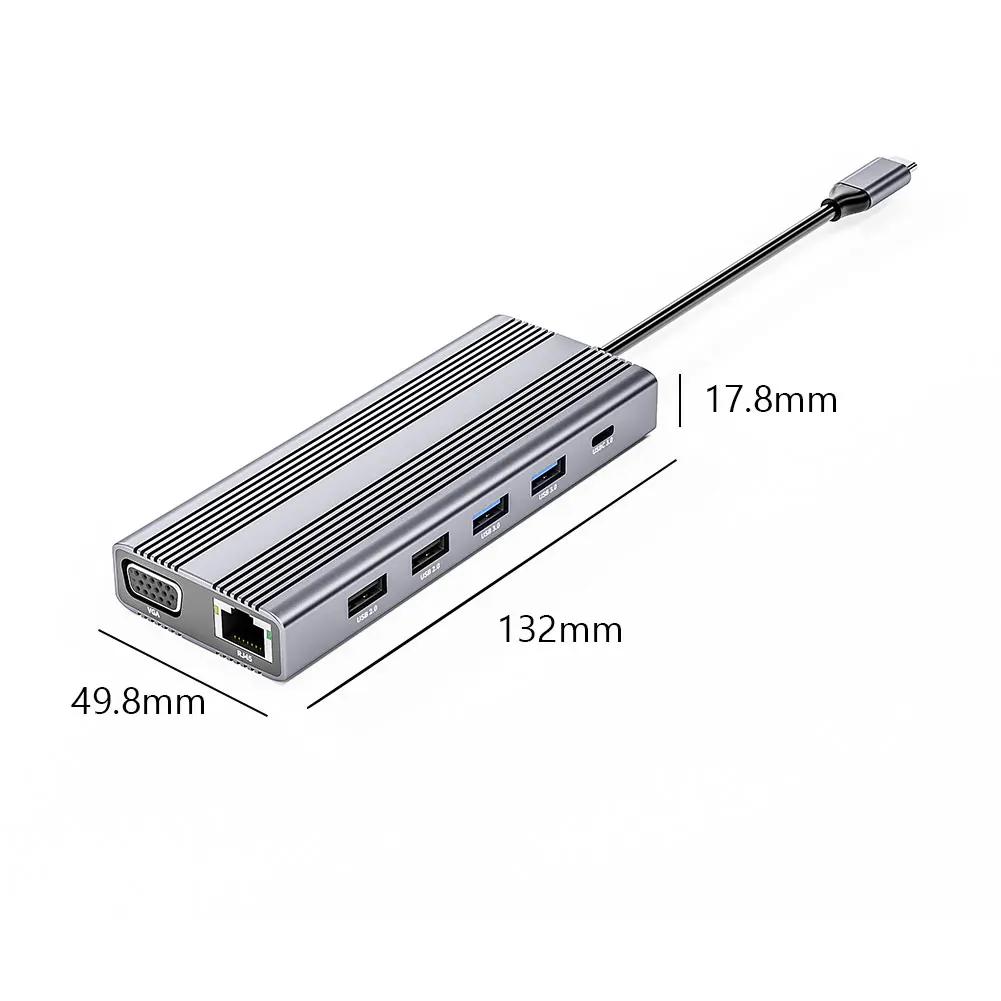 

USB C Hub 12 in 1 Multiport Adapter with USB 3.0 2.0 4K HDTV Compatible VGA 60W PD 5Gbps USB C RJ45 3.5mm TF Card Reader