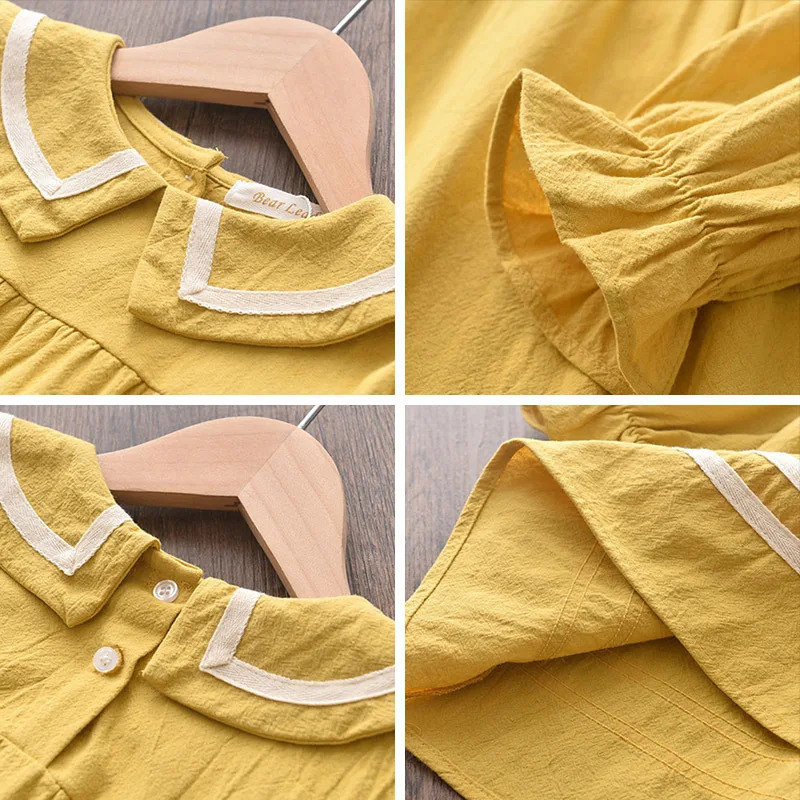 

2021 New Hot College Style Lapel Long Sleeve Girls Dress Simple Navy Style Children Girl Clothing Solid Color Sweet Kids Clothes