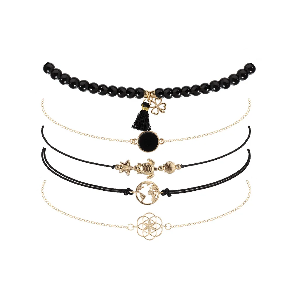 5 шт./компл. черные браслеты с кисточками и бусинами женские подарки на свадьбу