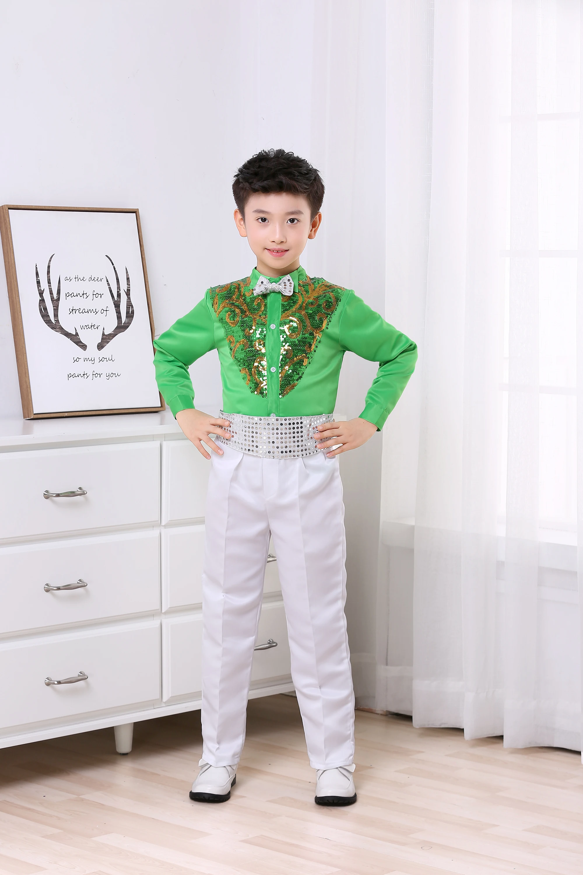 Детский костюм для хора джазовых танцев латиноамериканских с блестками длинным