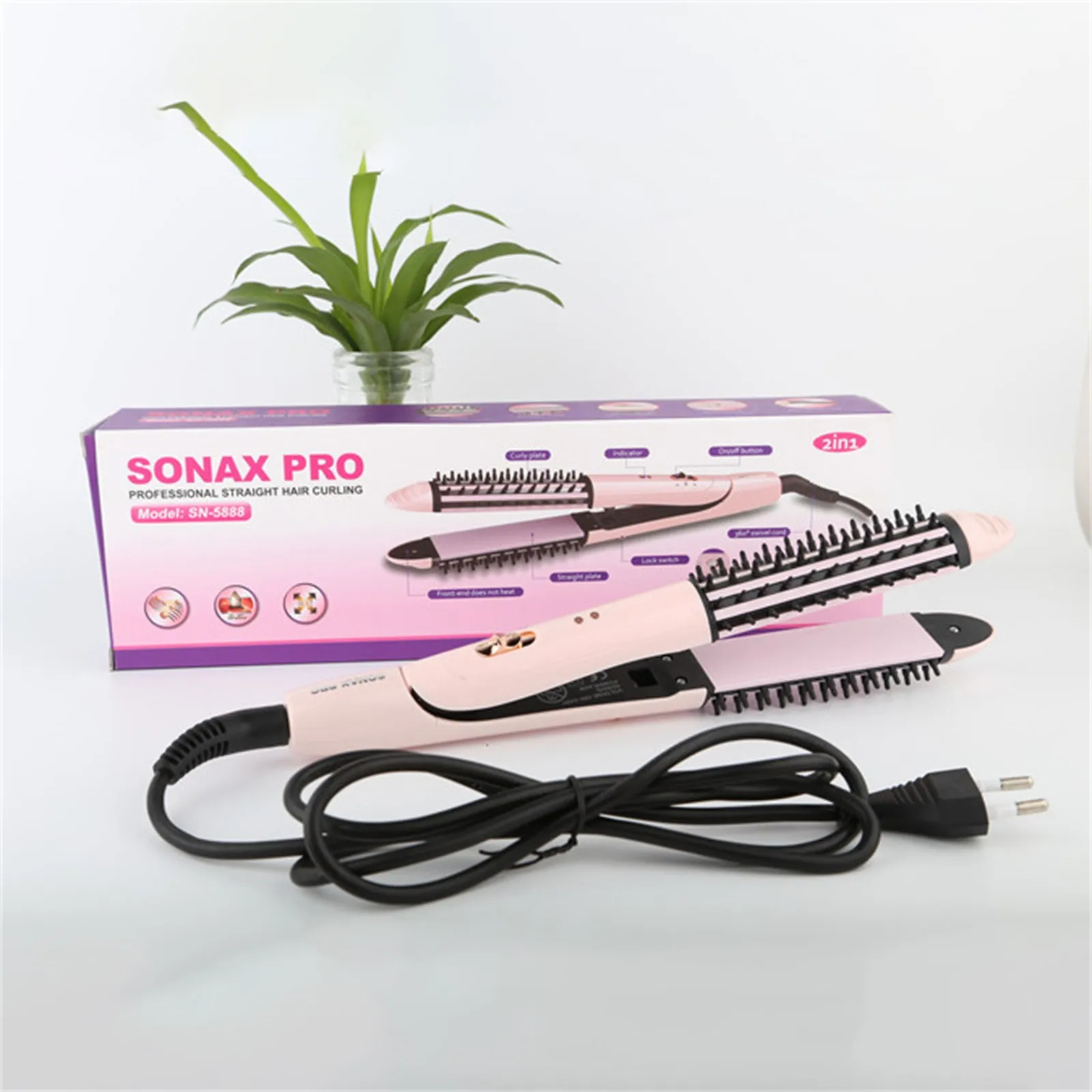 

Hair Straightener Curler Brush Comb 2-in-1 Professional Tourmaline Ceramic Hot Heating Plate Thermal Styler Iron Hair Comb #40