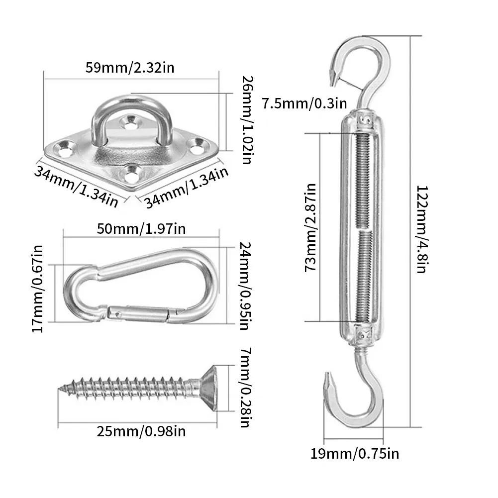 

Awning Attachment Set Garden Sun Shade Sail Accessories Stainless Steel Heavy Duty Garden Fixing Fittings Canopy Hardware Set