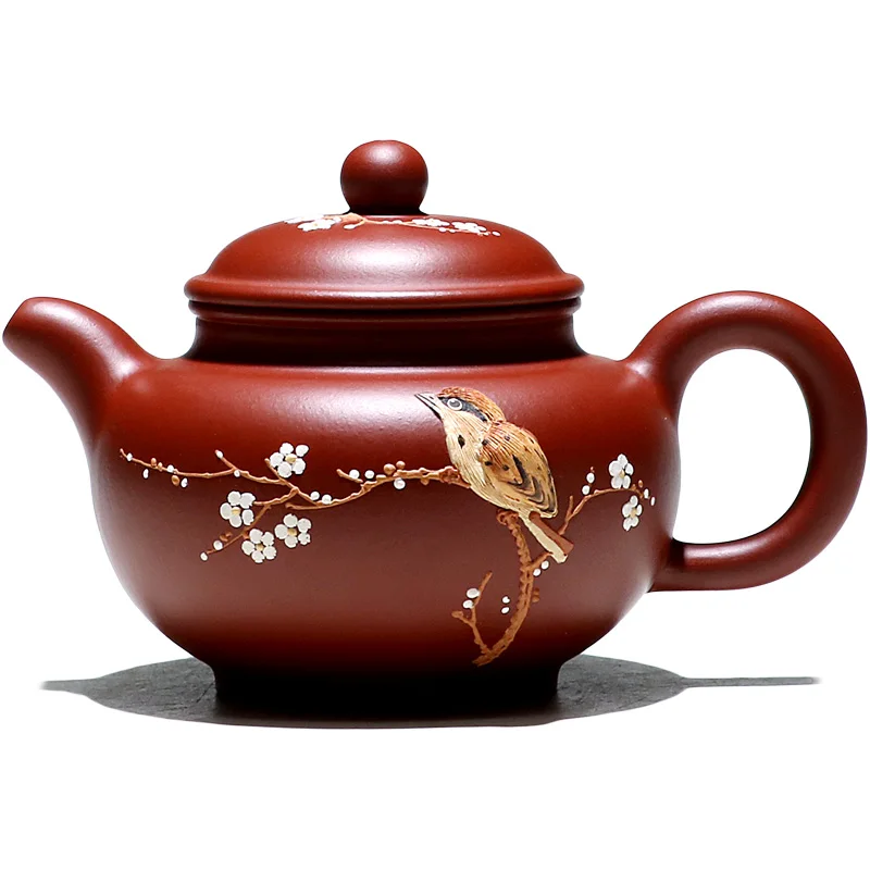 

TaoYuan yixing recommended pure manual teapot household Pan Ye dahongpao mud painting Duo pot 290 cc
