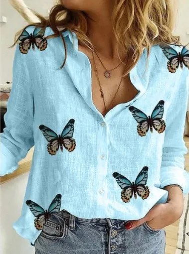 

Plus size women's blouse 2020 new style pure cotton casual long-sleeved ladies blouse irregular butterfly print blouse
