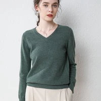 pure wool sweater woman tops2021 autumn winter newclassic knitted pulloverloose v necksolid color all match bottoming shirt