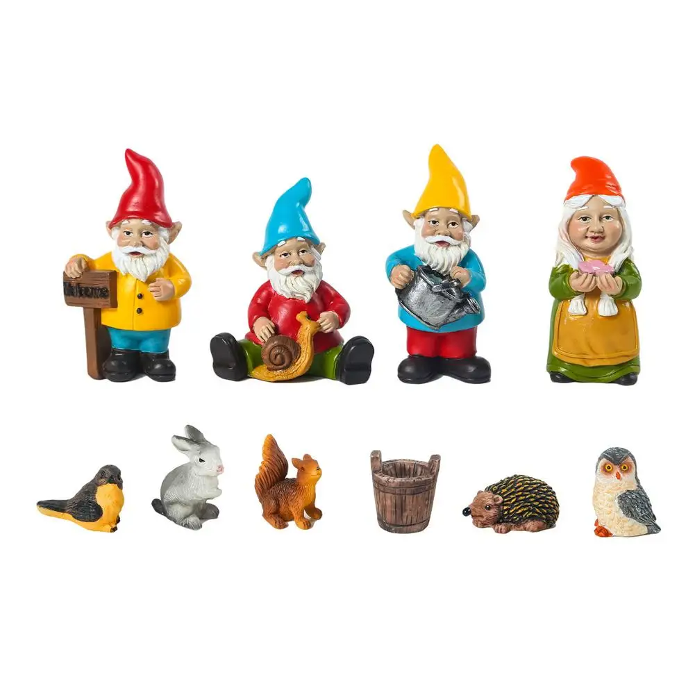 

10Pcs/Set Miniature Dwarf Ornament Garden Gnome Figurines Resin Fairy Elf Moss Terrarium Ornaments Desktop Bonsai Decoration