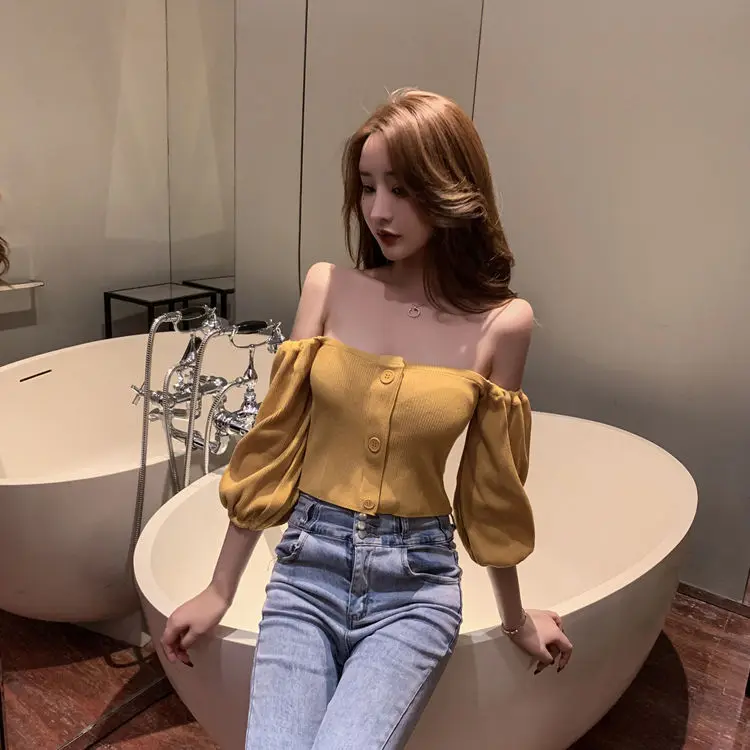 Летняя Новинка корейская мода пикантное с открытыми плечами пузырьковый