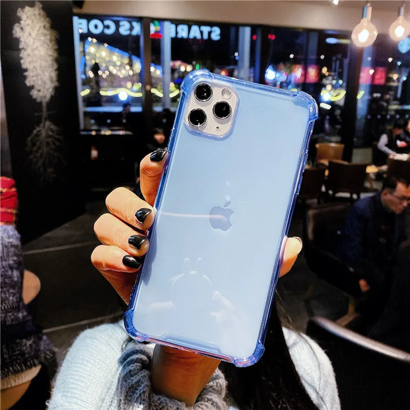 USLION противоударный армированный Прозрачный чехол для iPhone 11 Pro Max XS Max XR X 8 7 6 6s Plus 5 5S SE прозрачные телефонные чехлы крышка подушки безопасности - Цвет: Синий