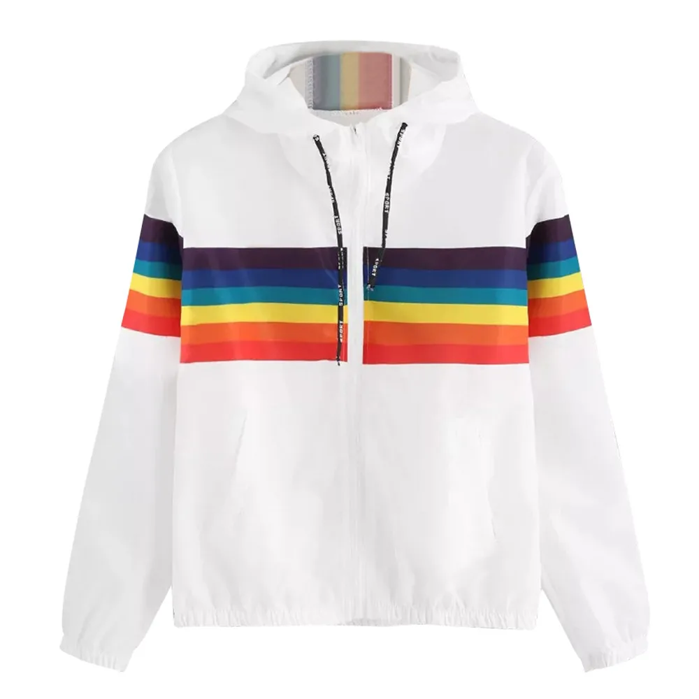 Женские куртки с длинным рукавом Радужная Лоскутная Толстовка капюшоном Пальто