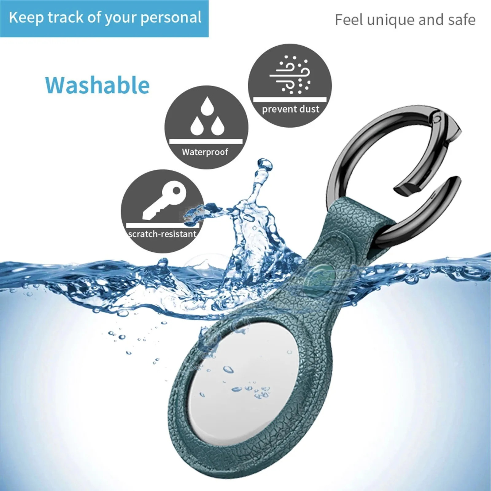 

For AirTag Keychain TPU Leather Protective Cover, With Keychain, Portable And Anti-lost