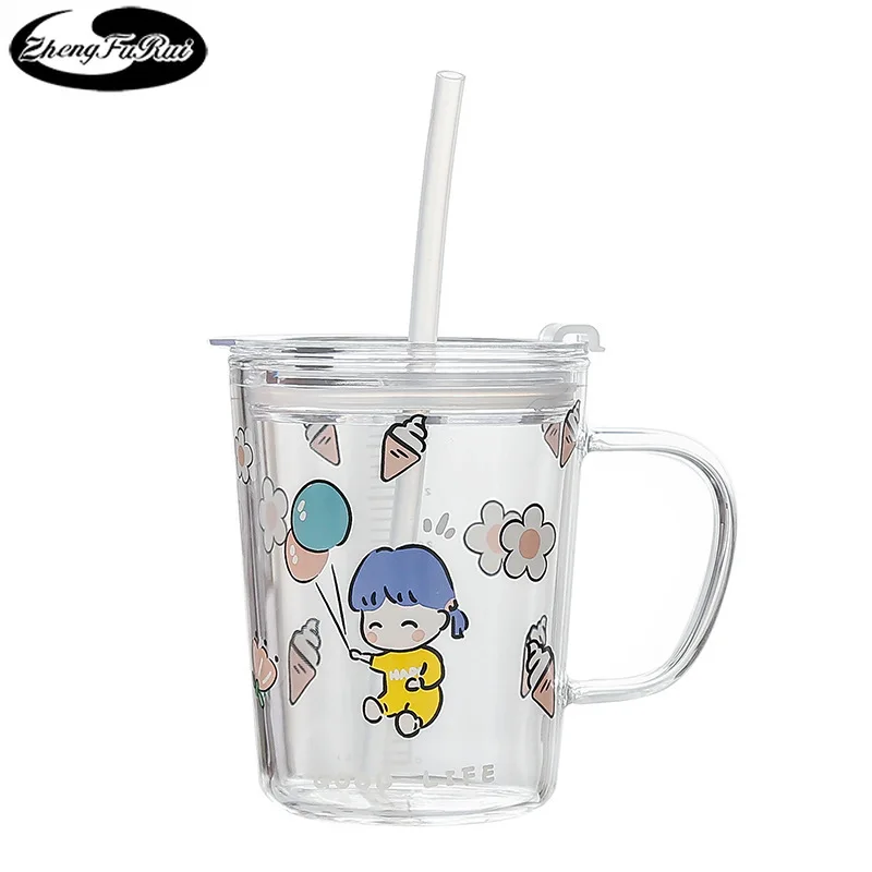 

Graduated straw cup children's glass creative cartoon ins cute water cup with a breakfast cup juice milk cup