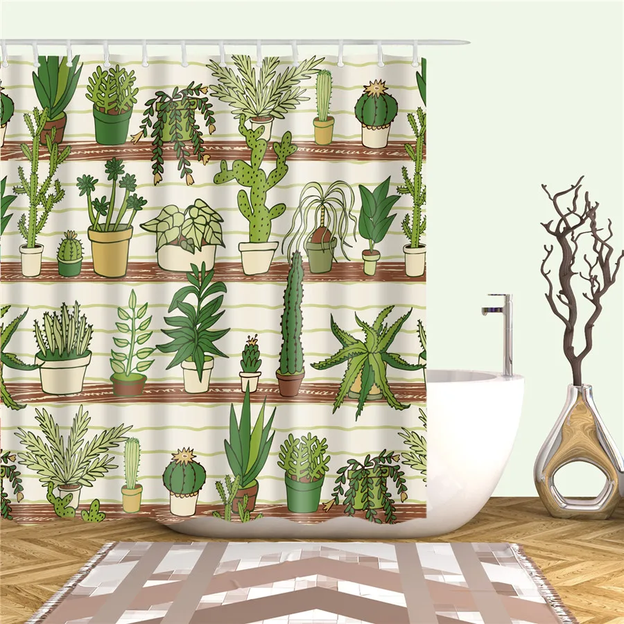 

Занавеска для душа с мультяшным КАКТУСОМ, Тропическое растение, занавеска для ванной из полиэстера, украшение для ванной комнаты, аксессуары для ванной комнаты, крючок