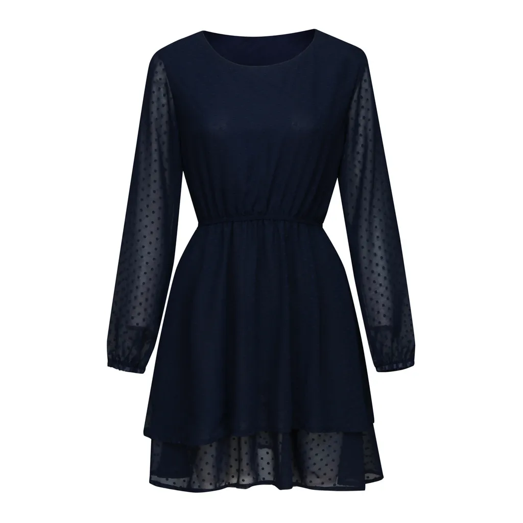 

Summer Women Dresses Sexy O-Neck Solid Cascading Full Lantern Sleeve Casual Mini Sundress For Beach robe